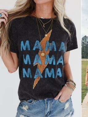 Three Bird Nest SM Thunder Mama Graphic Tee Mineral Wash Black Vintage Canvas